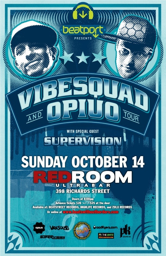 The hottest Electronic Music tour of the Fall is coming to Vancouver on October 14th with: Vibes Squad , Opiuo, SuperVision  @ The Red Room Oct 14 2012 - May 8th @ The Red Room