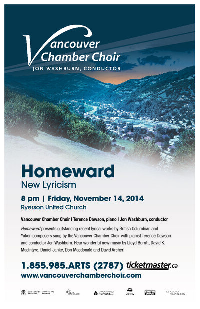 HOMEWARD New Lyricism: Vancouver Chamber Choir, Jon Washburn (conductor), Terence Dawson (piano) @ Ryerson United Church Nov 14 2014 - May 7th @ Ryerson United Church
