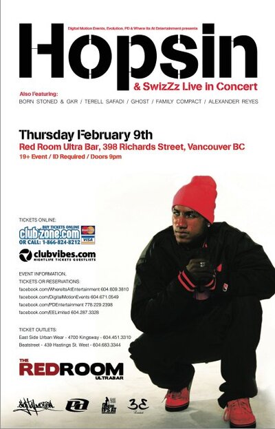 Digital Motion Events, Evolution, PD & Where It&rsquo;s At Entertainment presents: HOPSIN, SwizZz, And Special Guests @ The Red Room Feb 9 2012 - Jun 12th @ The Red Room