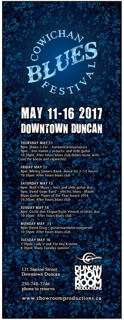 Cowichan Blues Festival: Cecile doo Kingue, Suzie Vinnick @ Duncan Showroom May 14 2017 - May 14th @ Duncan Showroom