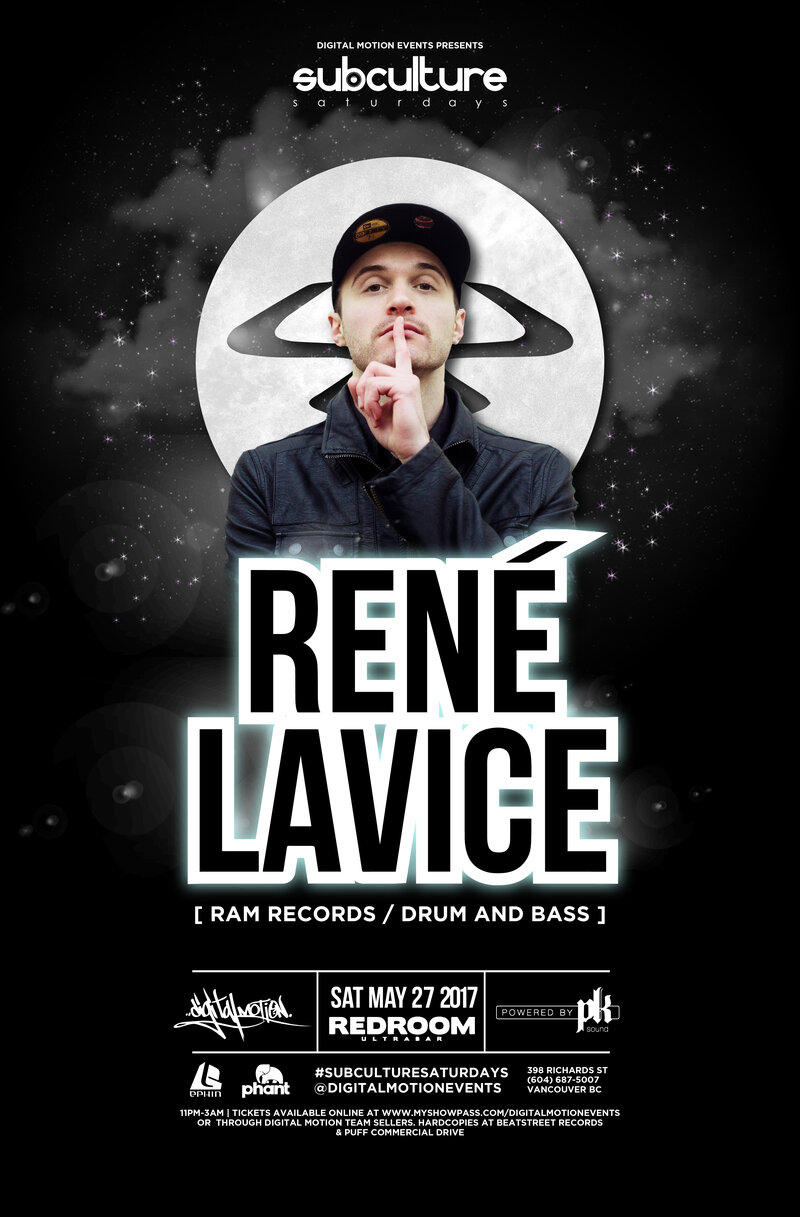100% Drum and Bass: RENE LA VICE   (Ram Records), REFLEKTOR, Soda @ The Red Room May 27 2017 - Jun 26th @ The Red Room