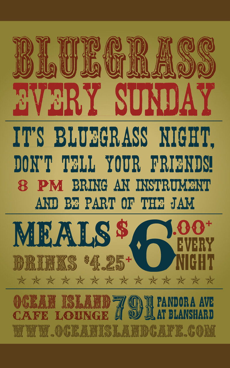 Bluegrass Jamboree! @ Ocean Island Lounge May 19 2013 - Jun 12th @ Ocean Island Lounge