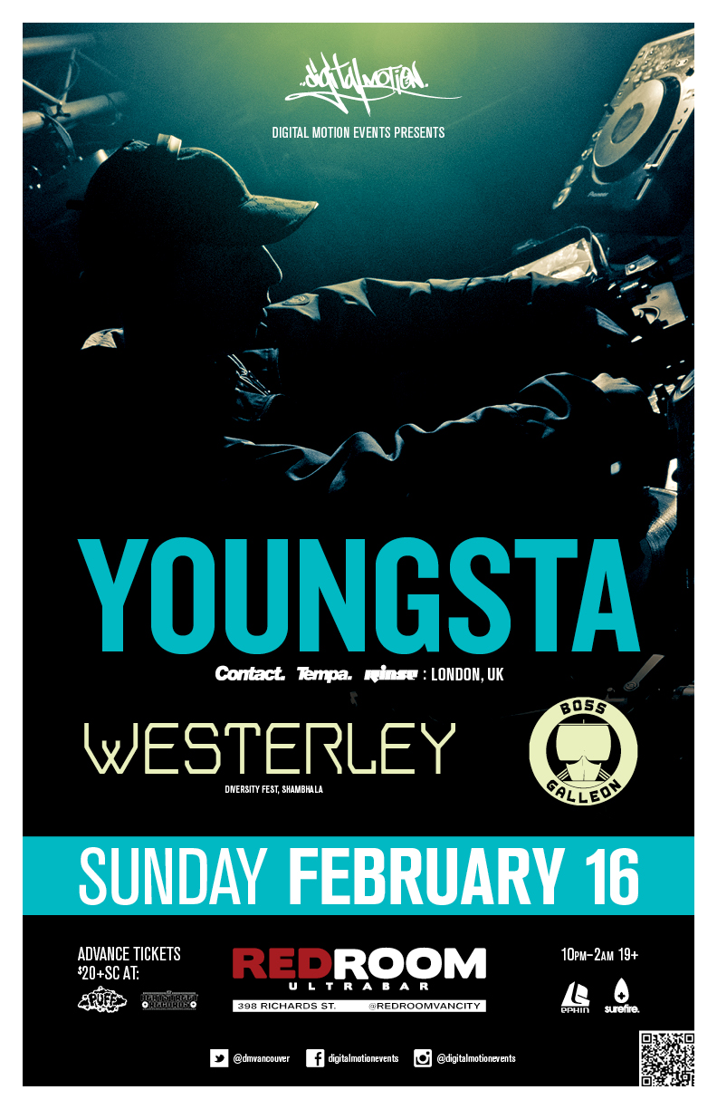 A sunday evening that will focus on the darker, deeper, minimal sounds with the long-awaited return of: Youngsta (with support from ), Westerley, Boss Galleon @ The Red Room Feb 16 2014 - Jun 13th @ The Red Room