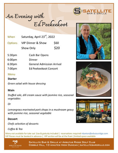 An Evening With: Ed Peekeekoot  @ Satellite Bar & Grille Apr 23 2022 - May 6th @ Satellite Bar & Grille