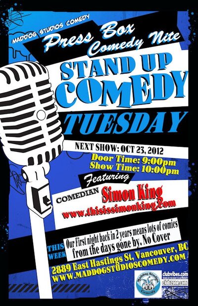 Join us for Comedy Night!!: Local Comedians, Simon King @ Press Box Oct 23 2012 - May 10th @ Press Box