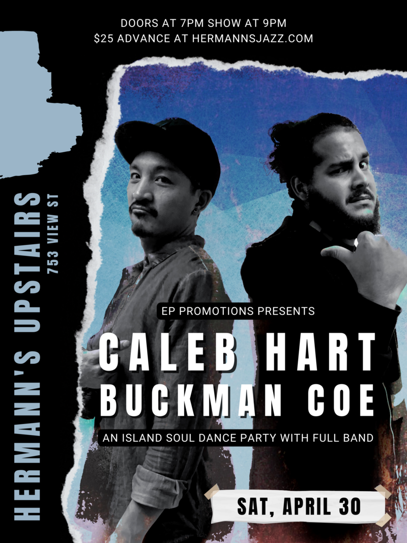 Caleb Hart & Buckman Coe: An Island Soul Dance Party w/ Full Band - Jun 5th @ Hermann's Upstairs
