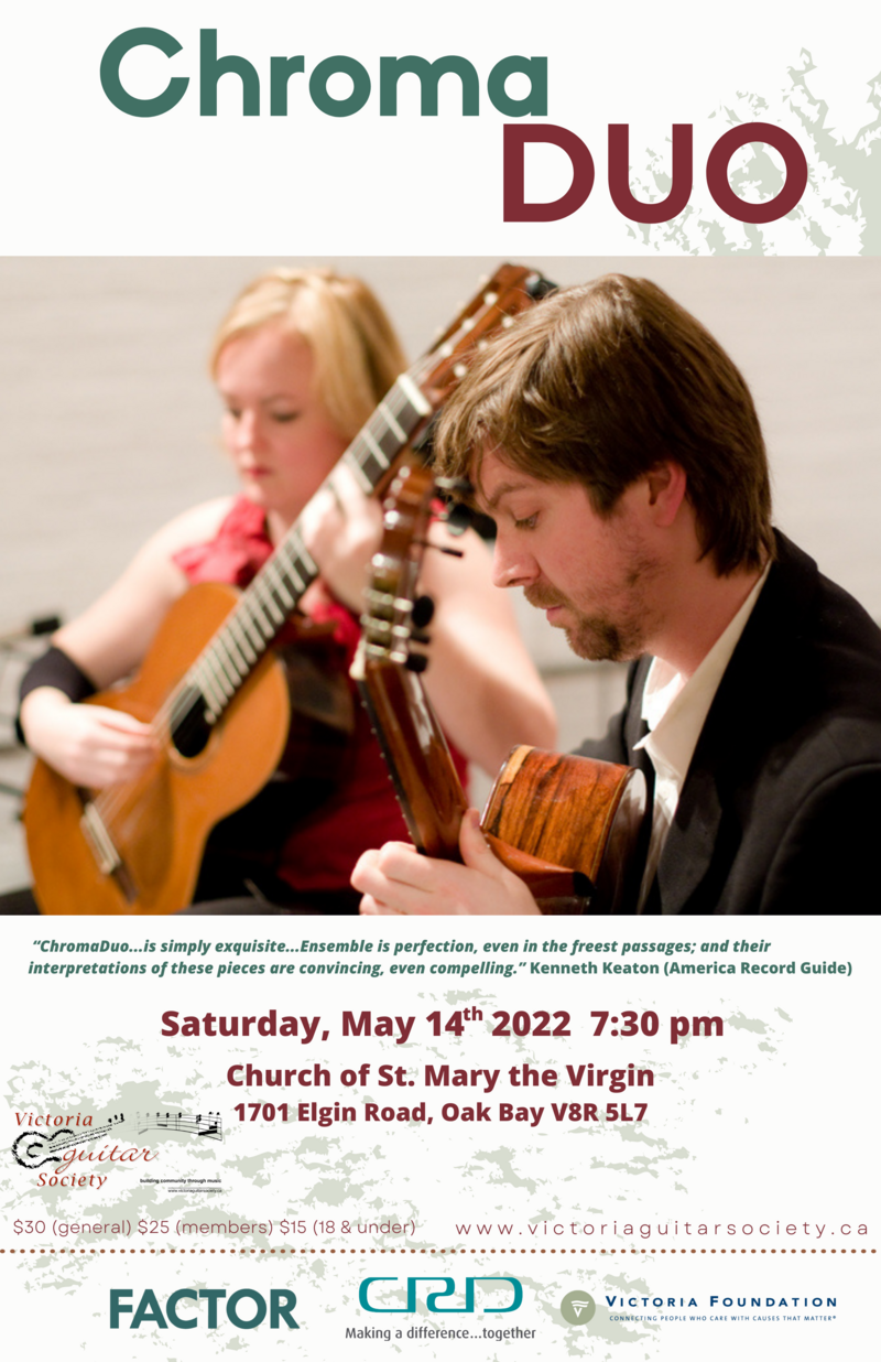 Victoria Guitar Society presents acclaimed classical guitarists "ChromaDuo" - May 7th @ St. Mary's Anglican Church