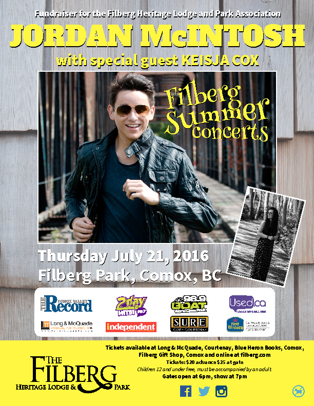 Filberg Summer Concerts:: Jordan McIntosh, Keisja Cox @ Filberg Park, 61 Filberg Road - Jul 21, 2016