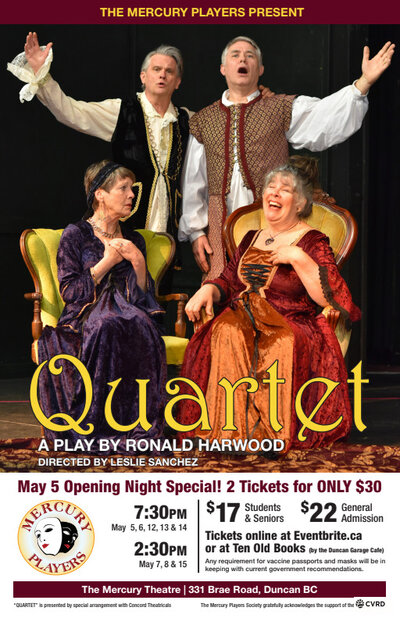 Quartet @ The Mercury Players Society May 15 2022 - May 6th @ The Mercury Players Society
