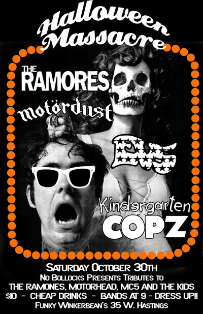 TRIBUTE BANDS!  HALLOWEEN PARTY: The Ramores, Motordust , East Van 5 , Kindergarten Copz  @ Funky Winker Beans Oct 30 2010 - Jun 4th @ Funky Winker Beans