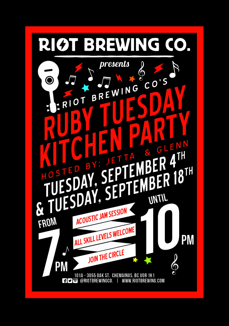 Ruby Tuesday Kitchen Party - Hosted By Jetta & Glenn @ Riot Brewing Co. Sep 4 2018 - Jun 6th @ Riot Brewing Co.