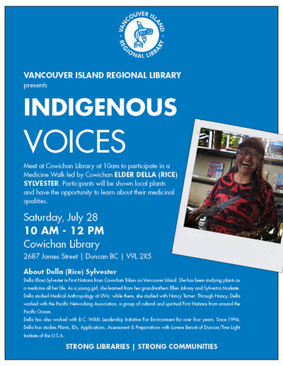 Medicine Walk with elder Della (Rice) Sylvester @ Vancouver Island Regional Library (Cowichan Branch) Jul 28 2018 - Jun 4th @ Vancouver Island Regional Library (Cowichan Branch)