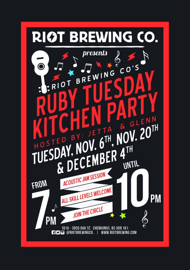 Ruby Tuesday:  Glenn and Jetta @ Riot Brewing Co. Nov 20 2018 - Jun 4th @ Riot Brewing Co.