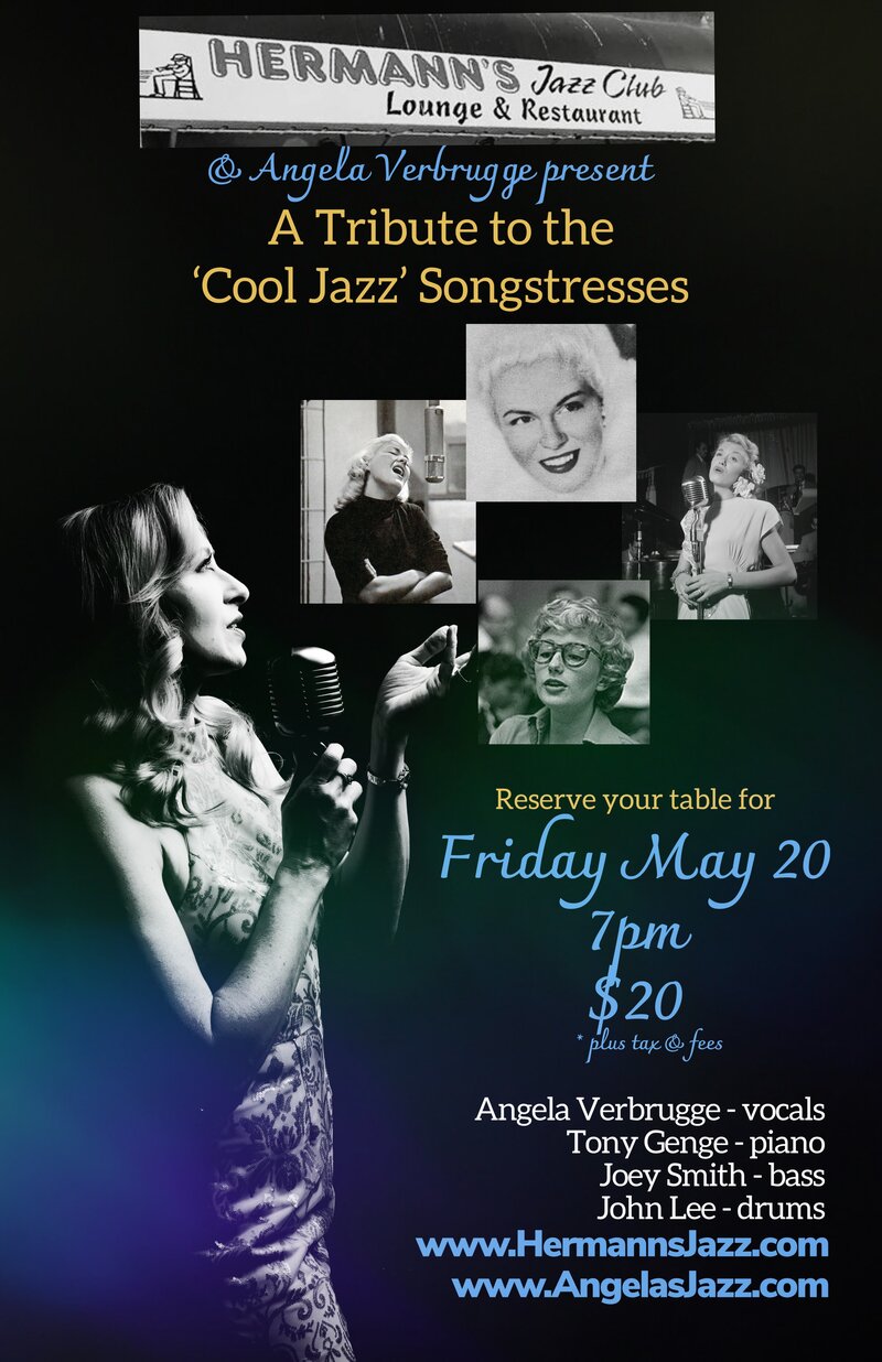 Angela Verbrugge Tribute to the Cool Jazz Songstresses - May 6th @ Hermann's Jazz Club
