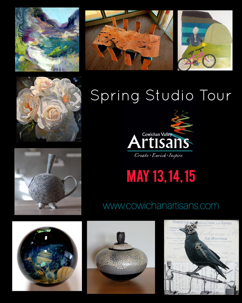 Cowichan Artisans Spring Studio Tour: Wilma Millette, Cathi Jefferson, Catherine Fraser, Tyler Hayes, Caroline Storie , Live Edge Design, Laurel Hibbert, Margit Nellemann , Linda Helms , Julie King , Jennifer Lawson, Bev Robertson - AFCA, Travis Rankin @ Cowichan Valley May 13 2022 - May 5th @ Cowichan Valley