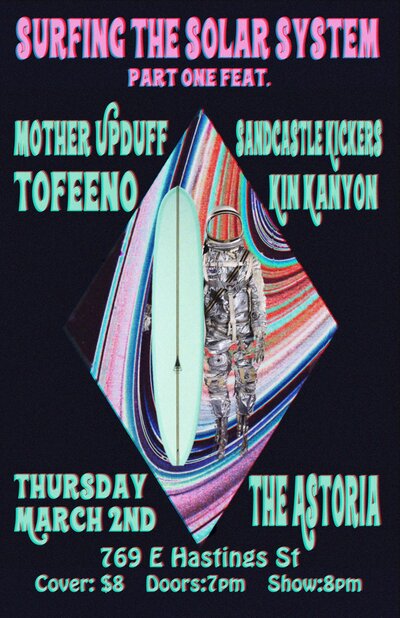 Surf the Solar System: Kin Kanyon, Tofeeno, Sandcastle Kickers, Mother Upduff @ The Astoria Mar 2 2017 - Jun 4th @ The Astoria