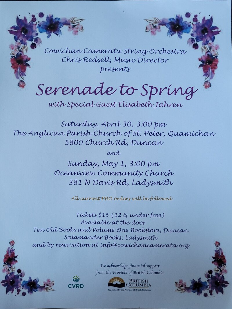 The Camerata presents 'Serenade to Spring' @ St. Peter's Anglican Church Apr 30 2022 - May 10th @ St. Peter's Anglican Church