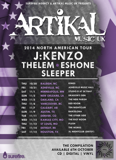 2014 ARTIKAL NORTH AMERICAN TOUR: J:KENZO, THELEM, ESHONE,  Sleeper @ The Red Room Nov 6 2014 - Jun 15th @ The Red Room