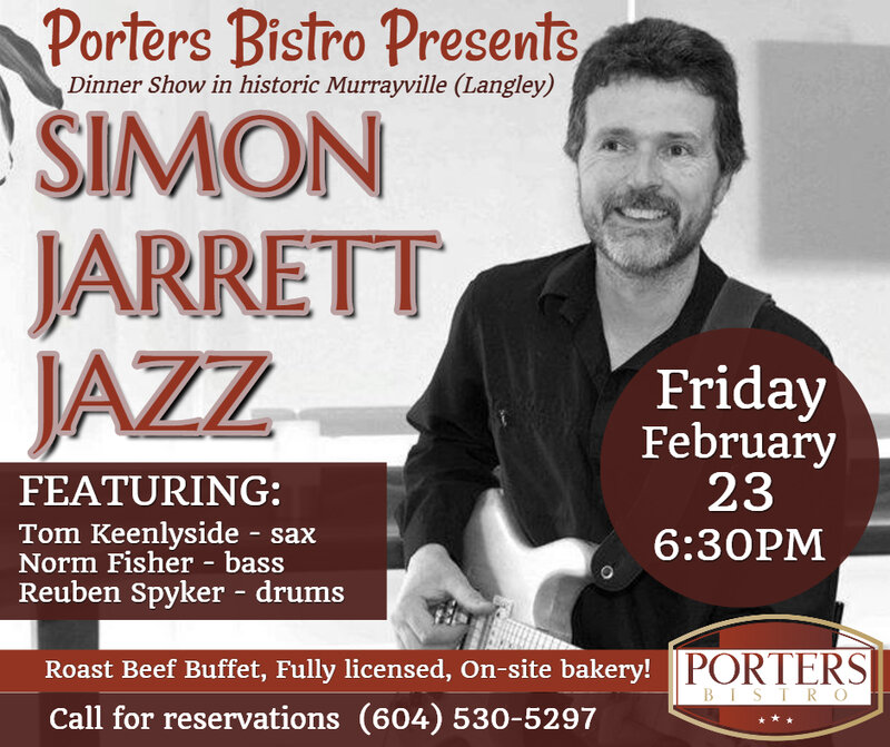 Simon Jarrett Jazz @ Porters Bistro Feb 23 2018 - May 11th @ Porters Bistro