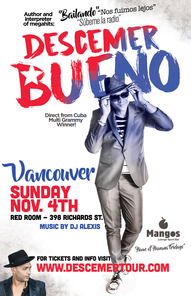 Direct from Cuba: Descemer Bueno & his band in Vancouver @ The Red Room Nov 4 2018 - Jun 14th @ The Red Room