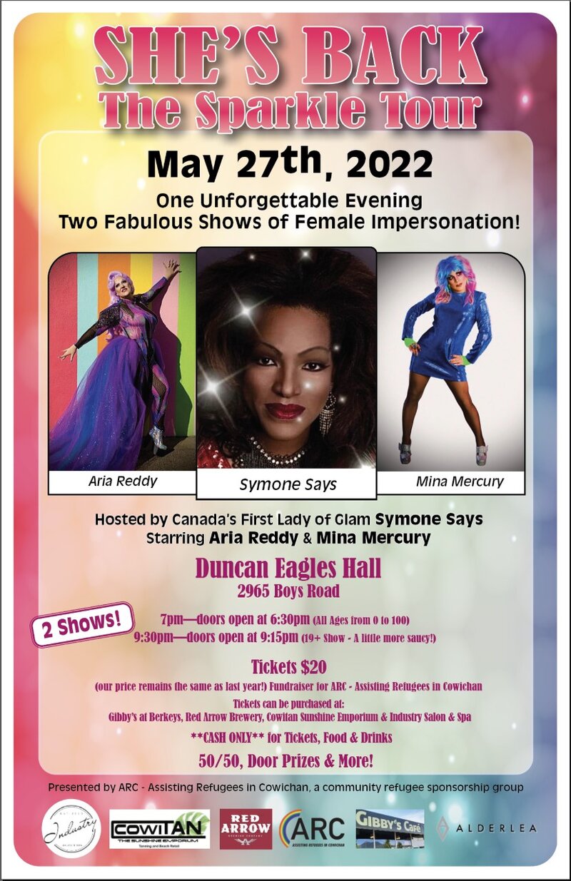 The Sparkle Tour Drag Show Fundraiser: Symone Says, Arya Reddy, Mina Mercury @ Duncan Eagles Hall - May 27, 2022