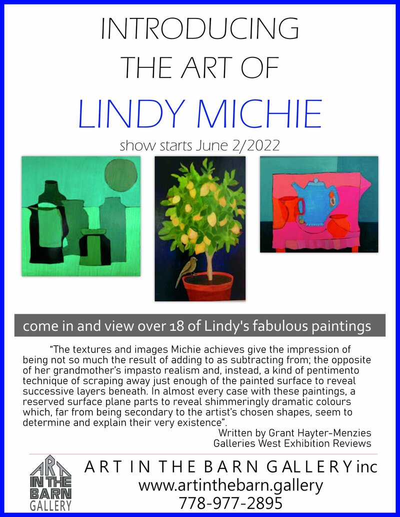 Art Show Special Guest LINDY MICHIE - May 7th @ Art In The Barn Gallery