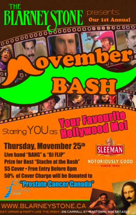 MOvember Bash! @ Blarney Stone Nov 25 2010 - Jun 13th @ Blarney Stone