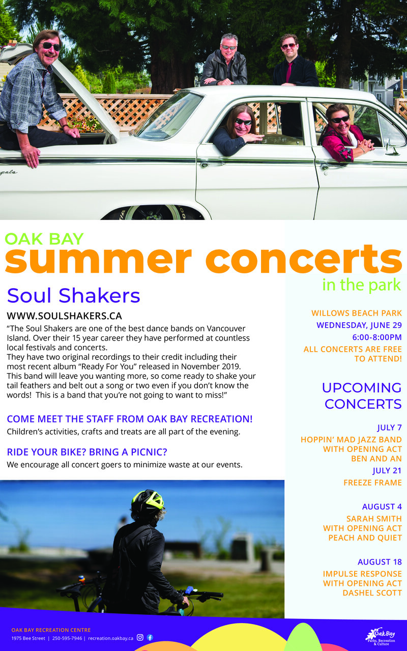 Oak Bay Summer Concert Series: Soul Shakers @ Willows Beach Park Jun 29 2022 - May 6th @ Willows Beach Park