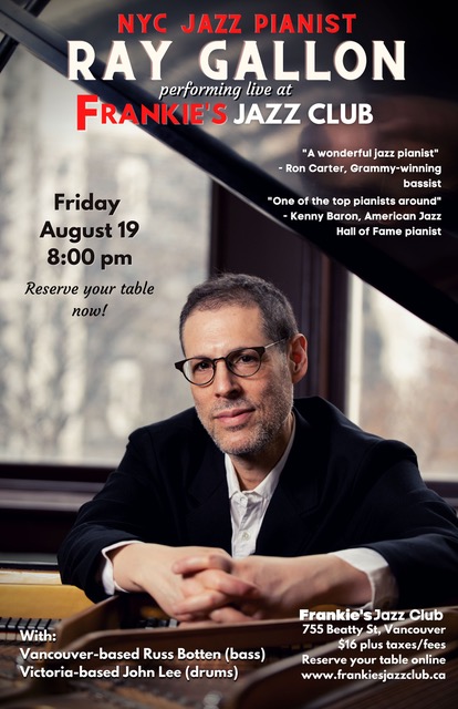 NYC Jazz Pianist Ray Gallon - May 6th @ Frankie's Jazz Club 