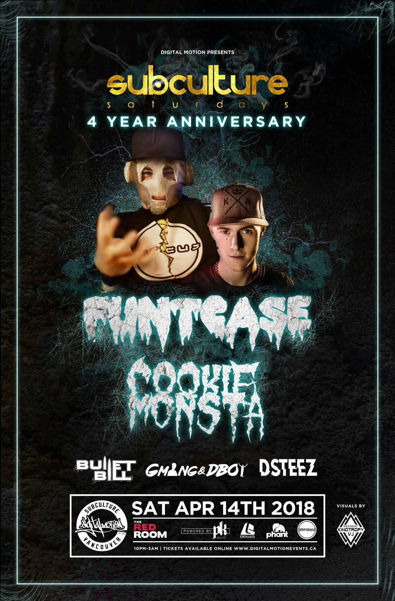 Funtcase & Cookie Monsta SUBculture Saturdays 4 Year anniversary @ The Red Room Apr 14 2018 - Jun 19th @ The Red Room
