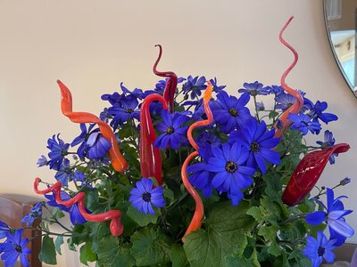 Blown glass garden art by 
Diane Brinton