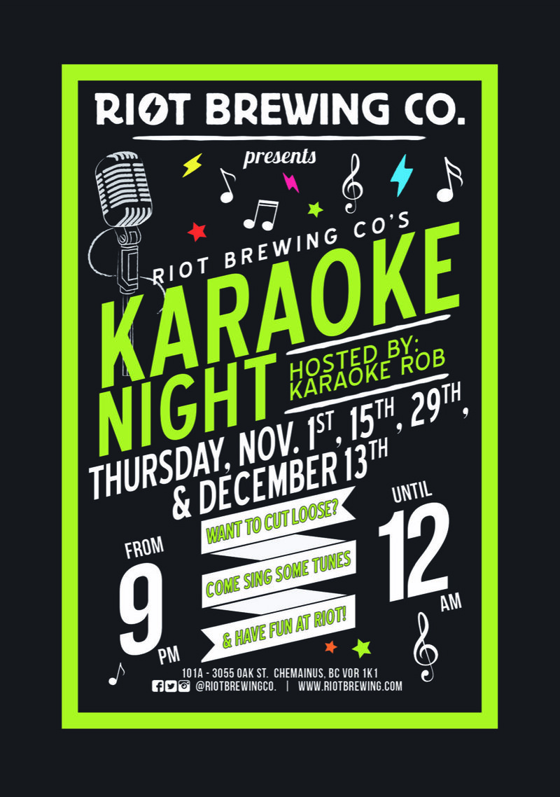 Karaoke Night at Riot @ Riot Brewing Co. Nov 29 2018 - Jun 3rd @ Riot Brewing Co.