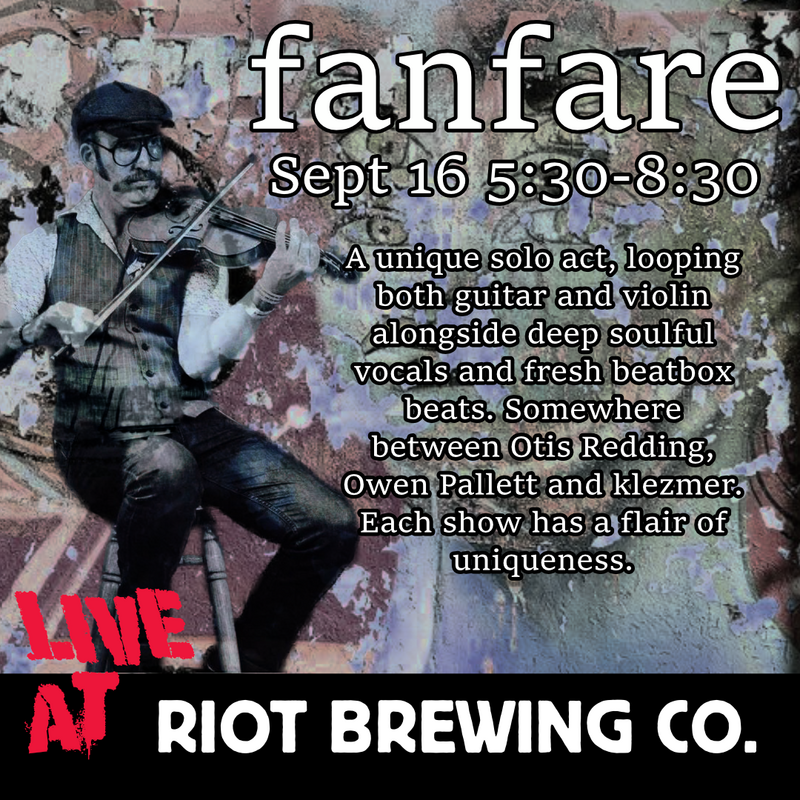 Fanfare live at Riot Brewing: Fanfare, Cameron Boyce @ Riot Brewing Co. Sep 16 2022 - Jun 6th @ Riot Brewing Co.