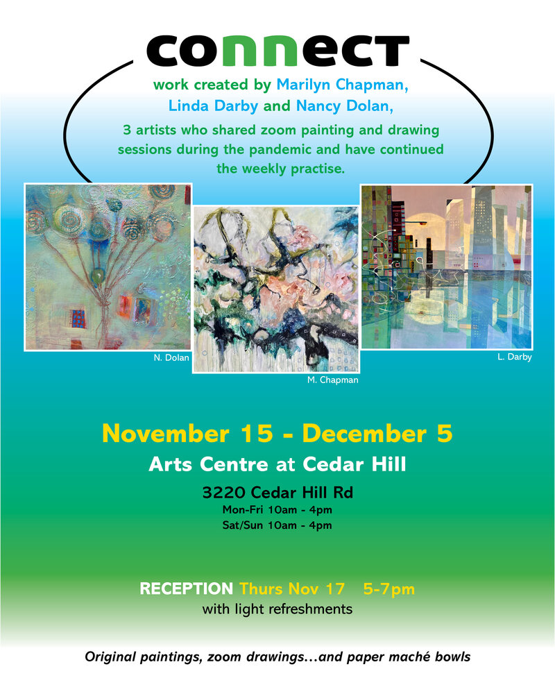 Connect: Marilyn Chapman, Nancy Dolan, Linda Darby @ Arts Centre Gallery at Cedar Hill Nov 15 2022 - May 5th @ Arts Centre Gallery at Cedar Hill