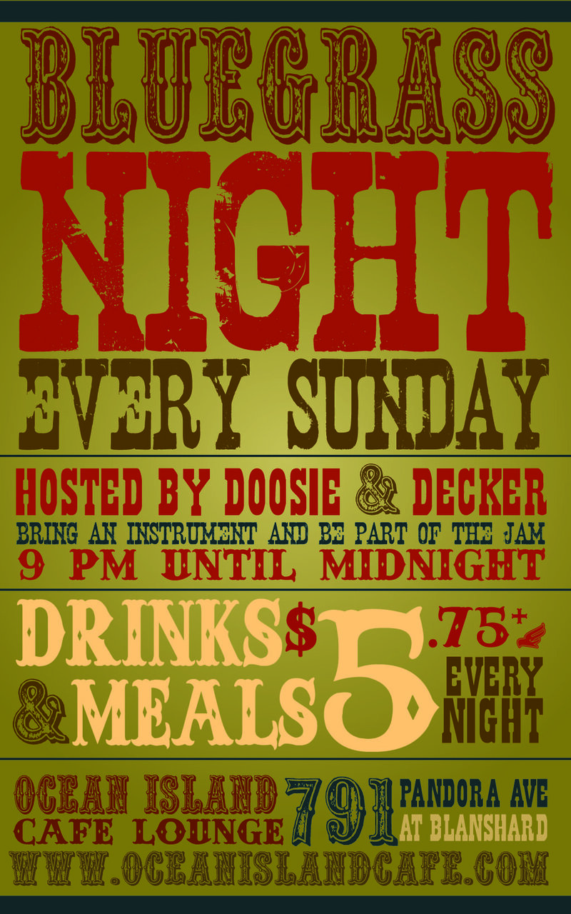 Bluegrass Sunday @ Ocean Island: Stowaways Duo @ Ocean Island Lounge Sep 18 2011 - Jun 6th @ Ocean Island Lounge