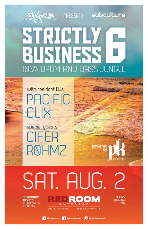 SUBculture Feat STRICTLY BUSINESS 6 (100% Drum and Bass / Jungle):  Pacific , CLIX   @ The Red Room Aug 2 2014 - Jun 16th @ The Red Room