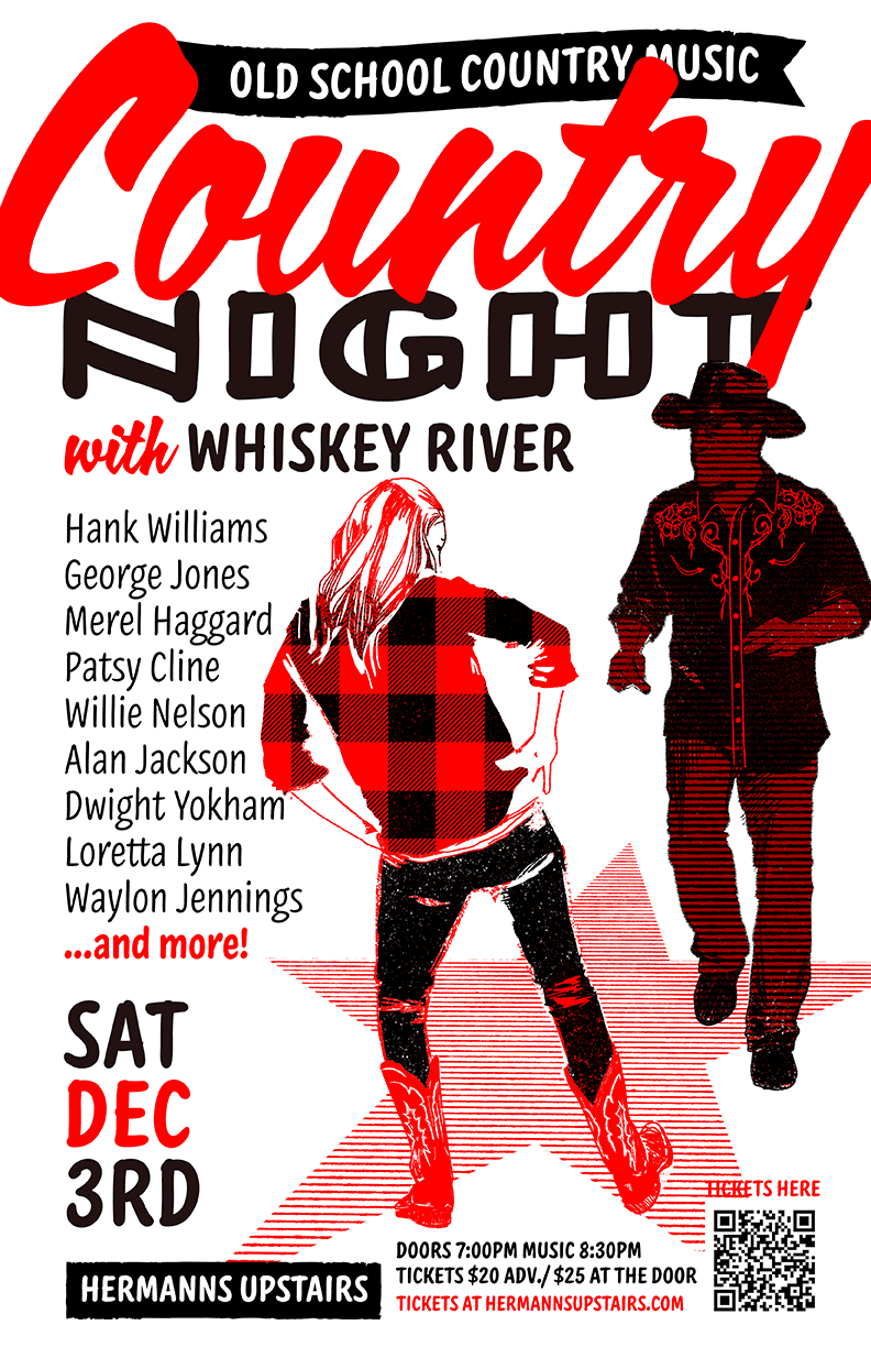 Country Night with Whiskey River - Jun 5th @ Hermann's Upstairs