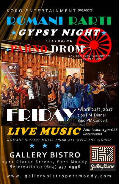 Romani Rarti-Gypsy Night: Parno Drom @ Gallery Bistro Apr 21 2017 - May 13th @ Gallery Bistro