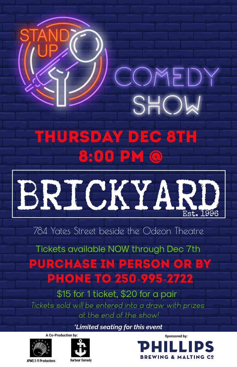 Brickyard Comedy Night - May 6th @ Brickyard Pizza  784 Yates Street