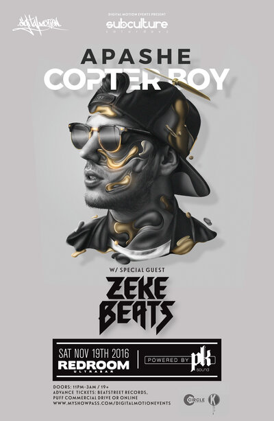 Apashe w/ Zeke Beats at SUBculture Saturdays @ The Red Room - Nov 19, 2016