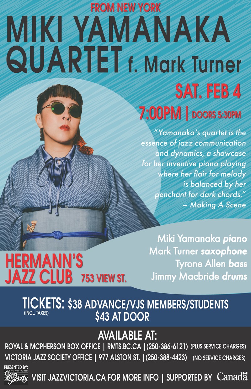 Victoria Jazz Society presents Miki Yamanaka Quartet f. Mark Turner @ Hermann's Jazz Club Feb 4 2023 - Jun 4th @ Hermann's Jazz Club