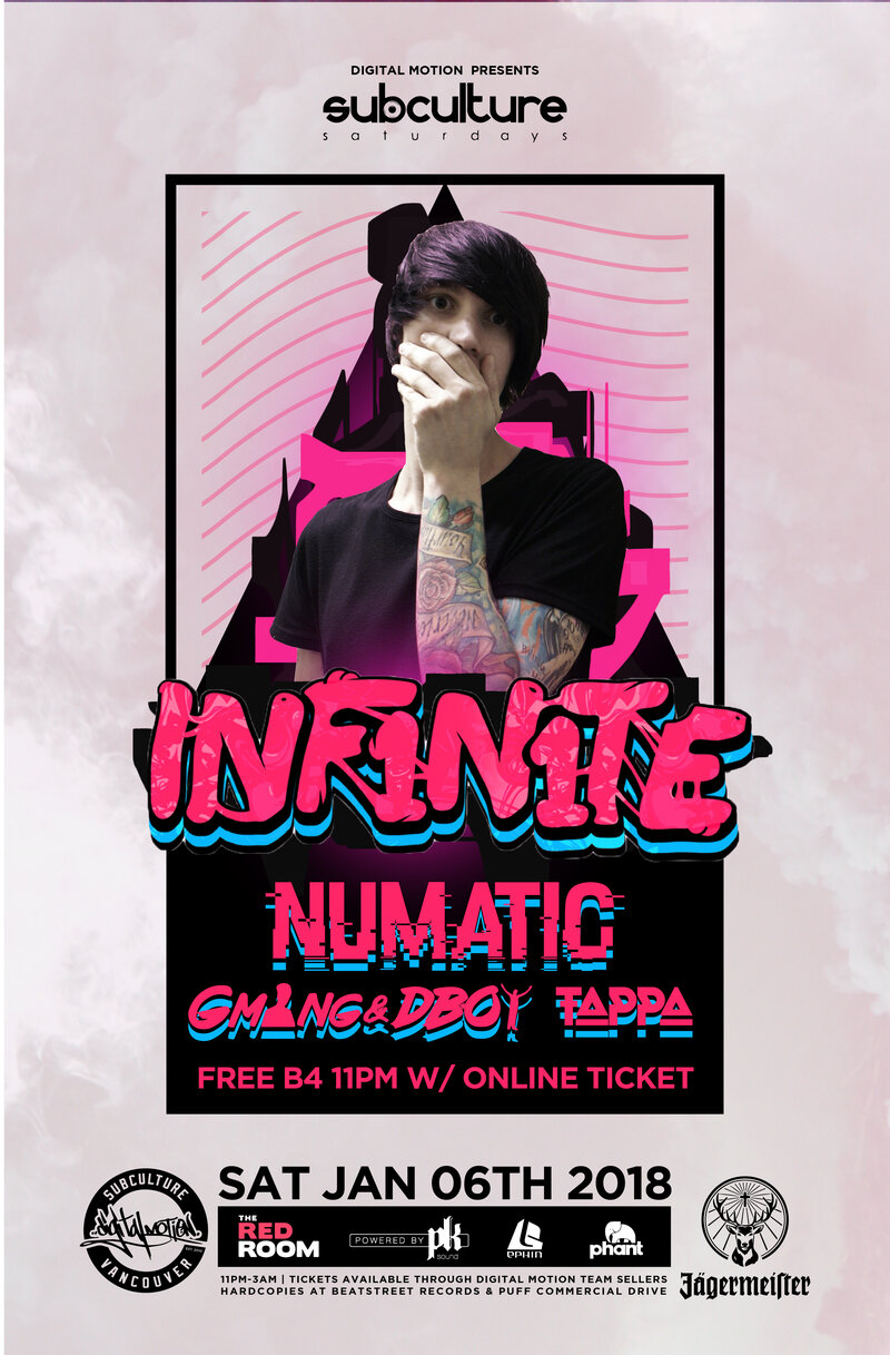 SUBculture Saturdays 2018 kickoff ft. Inf1n1te @ The Red Room Jan 6 2018 - Jun 12th @ The Red Room