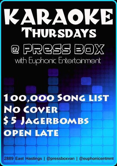 Karaoke with Virginia @ Press Box Nov 22 2012 - May 10th @ Press Box