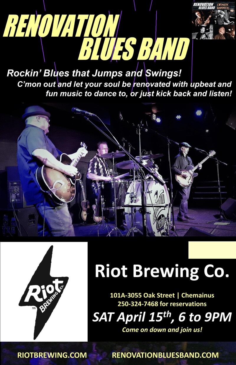 Live Blues to Renovate Your Soul: Renovation Blues Band @ Riot Brewing Co. Apr 15 2023 - May 15th @ Riot Brewing Co.