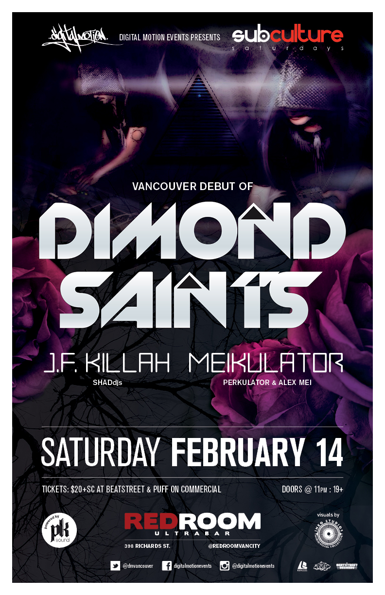 SUBculture Saturday's Feat: DIMOND SAINTS   (An-ten-nae + Releece) @ The Red Room Feb 14 2015 - Jun 18th @ The Red Room