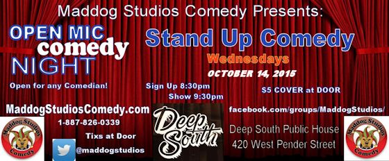 Maddog Studios Open Mic Stand Up Comedy Wednesday in Deep South: Marlo Franson @ Deep South - Oct 14, 2015