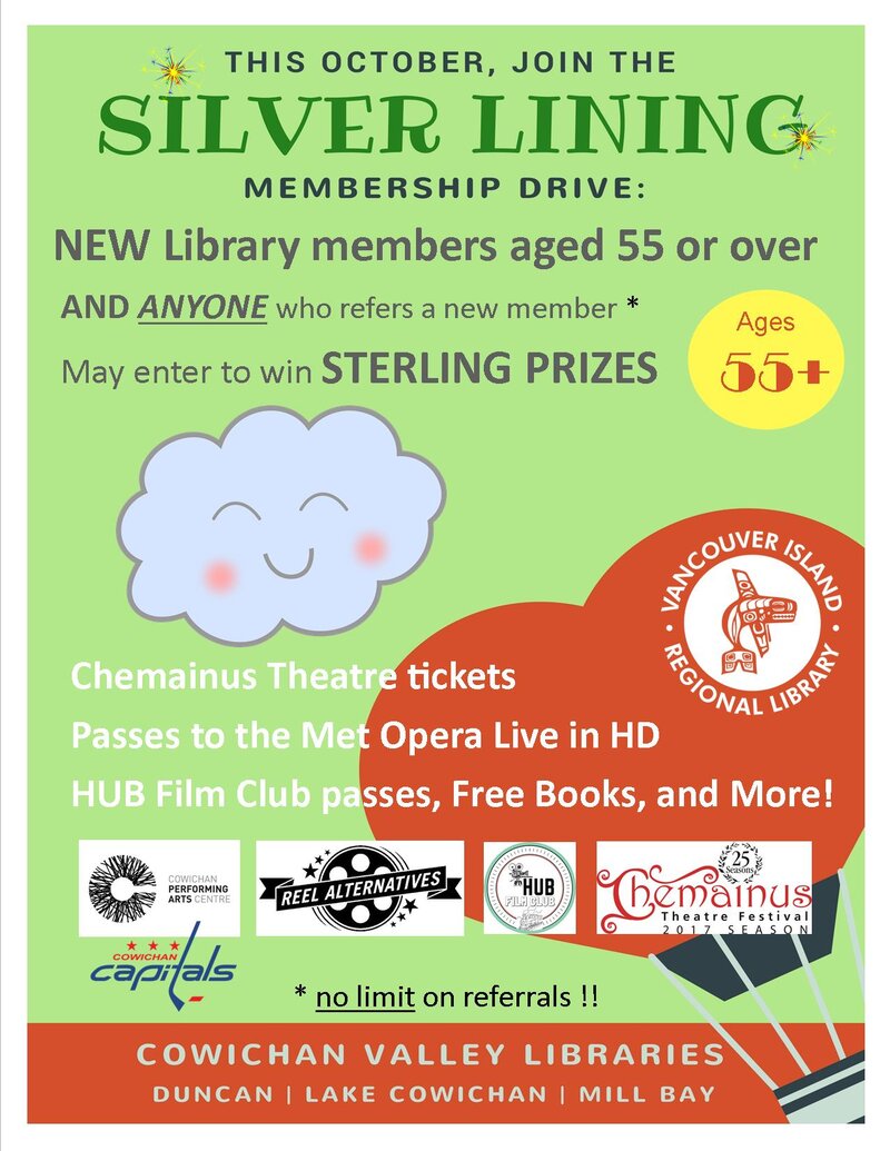 Silver Lining Membership Drive @ Cowichan Valley Libraries Oct 1 2017 - Jun 4th @ Cowichan Valley Libraries