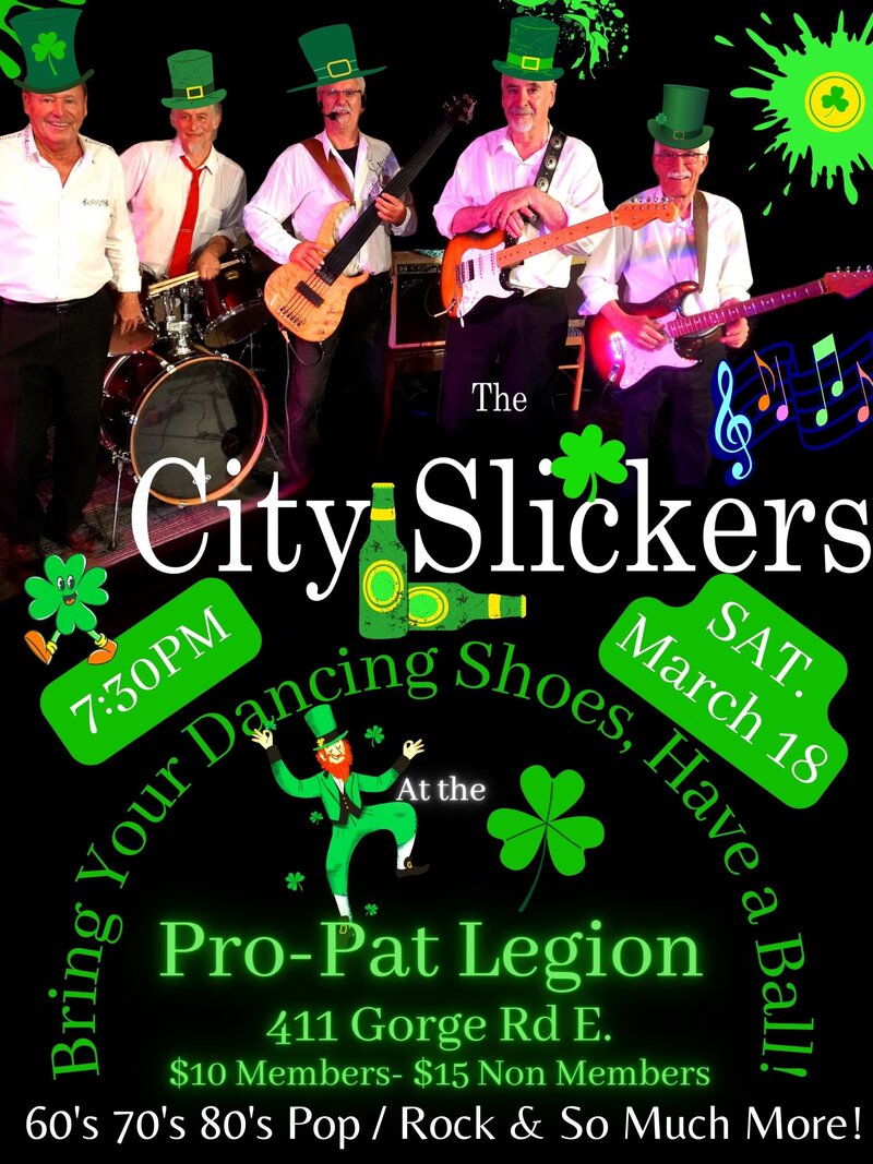 Bring your Leprachaun shoes and dance!...: The City Slickers @ Pro Patria Legion Mar 18 2023 - May 13th @ Pro Patria Legion