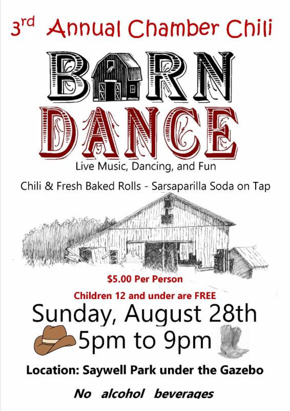 3rd Annual Chamber Chili Barn Dance @ Saywell Park Aug 28 2016 - Jun 8th @ Saywell Park