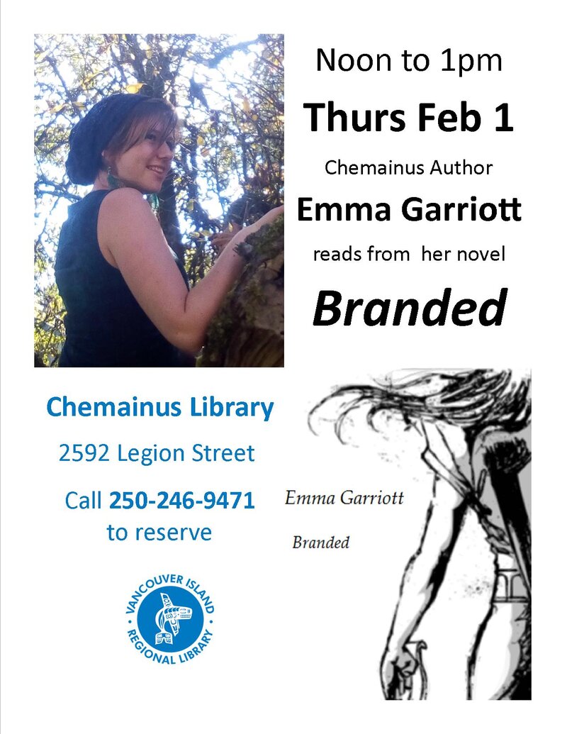 Author Event: Emma Garriott: Emma Garriott @ Chemainus Library Feb 1 2018 - Jun 3rd @ Chemainus Library